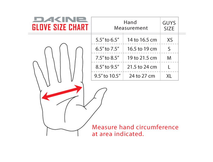Dakine Gloves Sizing Guide